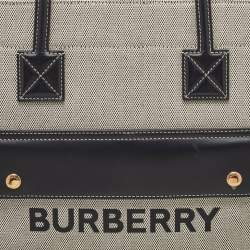 Pre Owned Burberry Black/Grey Canvas and Leather Medium Freya Tote