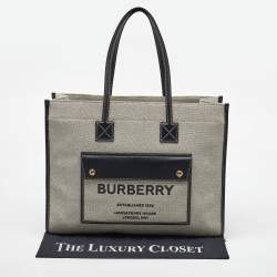 Pre Owned Burberry Black/Grey Canvas and Leather Medium Freya Tote