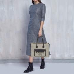 Pre Owned Burberry Black/Grey Canvas and Leather Medium Freya Tote