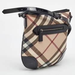 Burberry Beige/Black Supernova Check Coated Canvas and Patent Leather Dryden Crossbody Bag