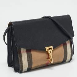 Pre Owned Burberry Black Leather and Fabric Small Macken Crossbody Bag