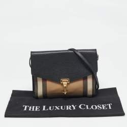 Pre Owned Burberry Black Leather and Fabric Small Macken Crossbody Bag