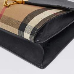 Pre Owned Burberry Black Leather and Fabric Small Macken Crossbody Bag
