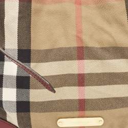 Burberry Burgundy/Beige House Check Fabric Small Canterbury Tote