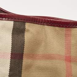 Burberry Burgundy/Beige House Check Fabric Small Canterbury Tote