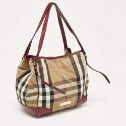 Burberry Burgundy/Beige House Check Fabric Small Canterbury Tote