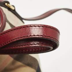 Burberry Burgundy/Beige House Check Fabric Small Canterbury Tote