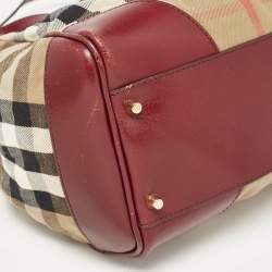 Burberry Burgundy/Beige House Check Fabric Small Canterbury Tote