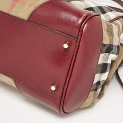 Burberry Burgundy/Beige House Check Fabric Small Canterbury Tote
