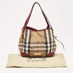 Burberry Burgundy/Beige House Check Fabric Small Canterbury Tote