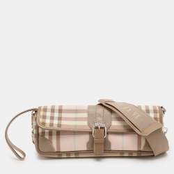 مملوكة مسبقًا Burberry Pink/Beige House Check PVC and Leather Buckle Flap Shoulder Bag