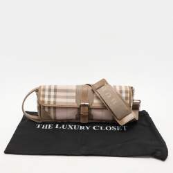 مملوكة مسبقًا Burberry Pink/Beige House Check PVC and Leather Buckle Flap Shoulder Bag