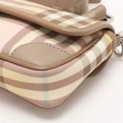 مملوكة مسبقًا Burberry Pink/Beige House Check PVC and Leather Buckle Flap Shoulder Bag