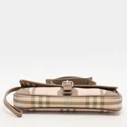 مملوكة مسبقًا Burberry Pink/Beige House Check PVC and Leather Buckle Flap Shoulder Bag