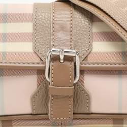 مملوكة مسبقًا Burberry Pink/Beige House Check PVC and Leather Buckle Flap Shoulder Bag