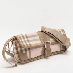 مملوكة مسبقًا Burberry Pink/Beige House Check PVC and Leather Buckle Flap Shoulder Bag