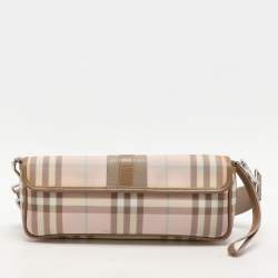 مملوكة مسبقًا Burberry Pink/Beige House Check PVC and Leather Buckle Flap Shoulder Bag