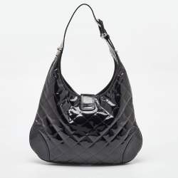 Pre Owned Burberry Black Quilted Patent Leather Brooke Hobo