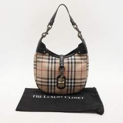 Burberry Beige/Black Leather and House Check PVC Hobo