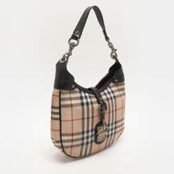 Burberry Beige/Black Leather and House Check PVC Hobo