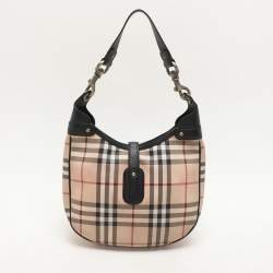 Burberry Beige/Black Leather and House Check PVC Hobo
