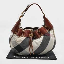 Burberry Brown Super Novacheck Fabric Warrior Drawstring Hobo