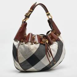 Burberry Brown Super Novacheck Fabric Warrior Drawstring Hobo