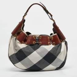 Burberry Brown Super Novacheck Fabric Warrior Drawstring Hobo