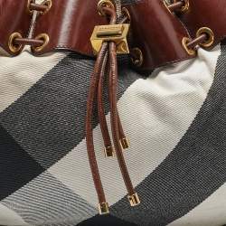 Burberry Brown Super Novacheck Fabric Warrior Drawstring Hobo