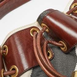 Burberry Brown Super Novacheck Fabric Warrior Drawstring Hobo