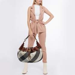 Burberry Brown Super Novacheck Fabric Warrior Drawstring Hobo