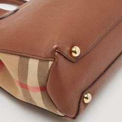 Burberry Brown/Beige House Check Fabric and Leather Small Banner Tote