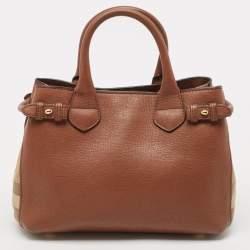 Burberry Brown/Beige House Check Fabric and Leather Small Banner Tote