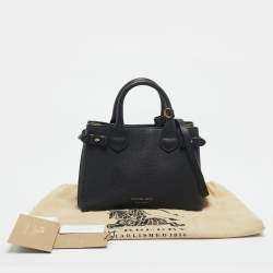 مملوكة مسبقًا Burberry Black/Beige Leather and House Check Fabric Small Banner Tote
