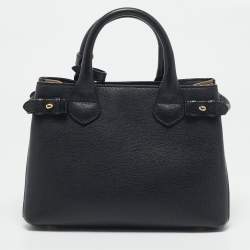 مملوكة مسبقًا Burberry Black/Beige Leather and House Check Fabric Small Banner Tote