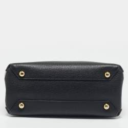 مملوكة مسبقًا Burberry Black/Beige Leather and House Check Fabric Small Banner Tote