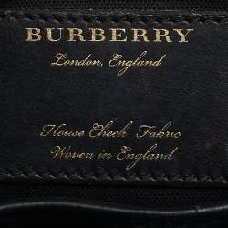 مملوكة مسبقًا Burberry Black/Beige Leather and House Check Fabric Small Banner Tote