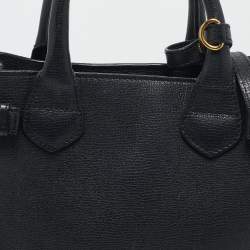 مملوكة مسبقًا Burberry Black/Beige Leather and House Check Fabric Small Banner Tote