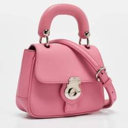 Pre Owned Burberry Dark Pink Leather Mini DK88 Top Handle Bag