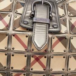 Burberry Metallic/Beige Nova Check Coated Canvas and Leather Brooke Warrior Hobo