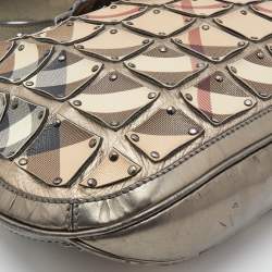 Burberry Metallic/Beige Nova Check Coated Canvas and Leather Brooke Warrior Hobo