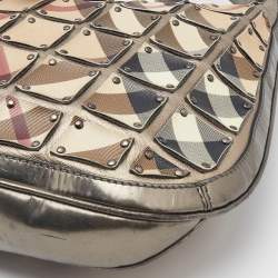 Burberry Metallic/Beige Nova Check Coated Canvas and Leather Brooke Warrior Hobo