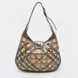 Burberry Metallic/Beige Nova Check Coated Canvas and Leather Brooke Warrior Hobo
