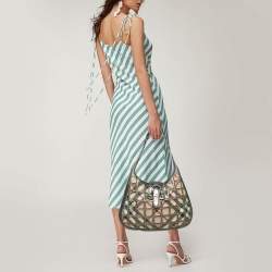 Burberry Metallic/Beige Nova Check Coated Canvas and Leather Brooke Warrior Hobo