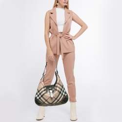 Burberry Metallic/Beige Nova Check PVC and Patent Leather Brooke Hobo