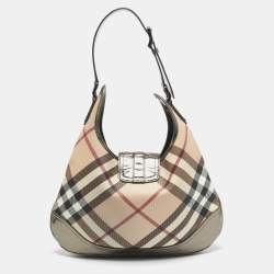 Burberry Metallic/Beige Nova Check PVC and Patent Leather Brooke Hobo