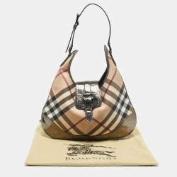 Burberry Metallic/Beige Nova Check PVC and Patent Leather Brooke Hobo