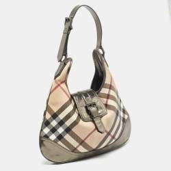 Burberry Metallic/Beige Nova Check PVC and Patent Leather Brooke Hobo
