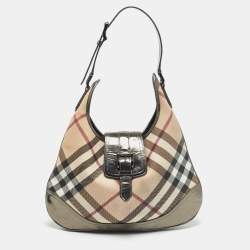 Burberry Metallic/Beige Nova Check PVC and Patent Leather Brooke Hobo