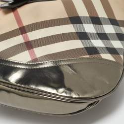 Burberry Metallic/Beige Nova Check PVC and Patent Leather Brooke Hobo